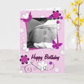 ガールズ誕生日カード – 蝶と花 カード (黄色い花)