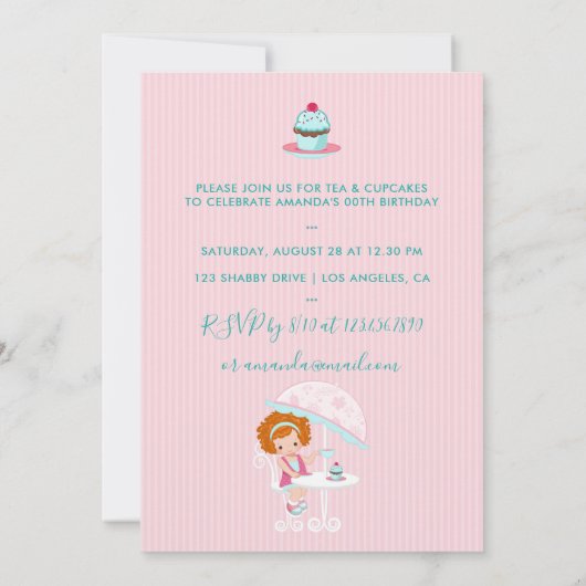 ガールズ誕生日ティーパーティーシャビーシックパーソナライズされた 招待状 (裏面)