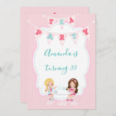 ガールズ誕生日ティーパーティーシャビーシックパーソナライズされた 招待状 (正面/裏面)