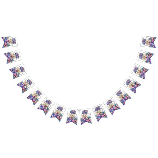 ガールズ誕生日ティーパーティーフローラ バンティングフラッグ (全)