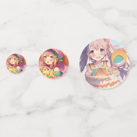 ガールズ誕生日ピザパーティーをテーマにしたアニメ コンフェッティ (正面)