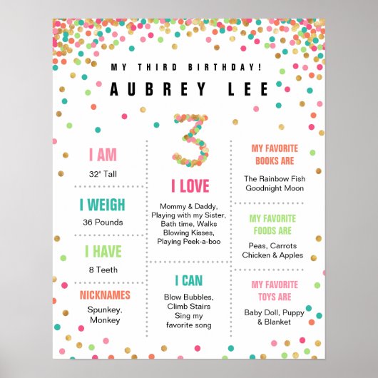 ガールズ誕生日ミントティール(緑がかった色)ピンクサード誕生日 ポスター (正面)