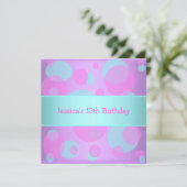 ガールズ誕生日メタリックブルーパープルピンクサークル 招待状 (スタンド正面)