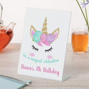 ガールズ誕生日ユニコーンテーマ 台座サイン