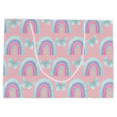 ガールズ誕生日レインボウズ蝶と水玉模様 ラージペーパーバッグ (裏面)