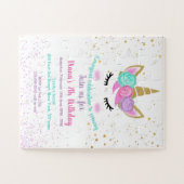 ガールズ誕生日招待状ユニコーンテーマ ジグソーパズル (横)