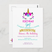 ガールズ誕生日招待状ユニコーンテーマ ポストカード (正面/裏面)