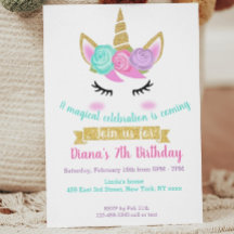 ガールズ誕生日招待状ユニコーンテーマ