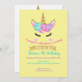 ガールズ誕生日招待状ユニコーンテーマ 招待状 (正面/裏面)