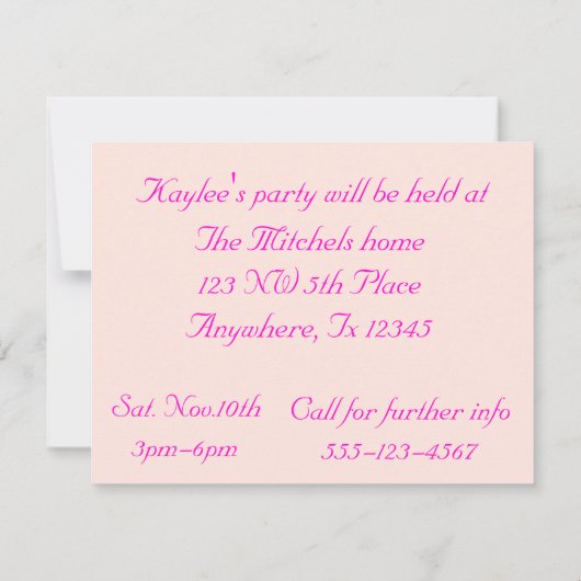 ガールズ誕生日招待状 招待状 (裏面)