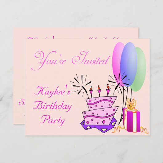 ガールズ誕生日招待状 招待状 (正面/裏面)