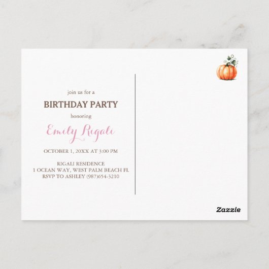 ガールズ誕生日用かぼちゃポストカード ポストカード (裏面)