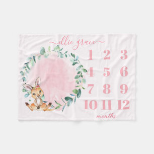 ガールズ赤面ピンクベビーカンガルーマイルストーン毛布 フリースブランケット