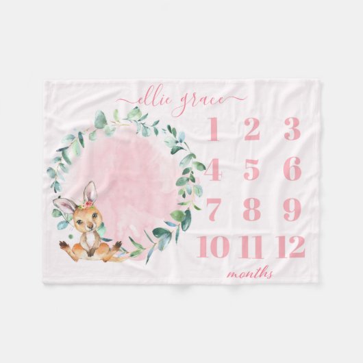 ガールズ赤面ピンクベビーカンガルーマイルストーン毛布 フリースブランケット (正面(横))