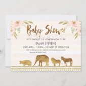 ガールズ金ゴールドサファリアニマルズベビーシャワー招待状 招待状 (正面)