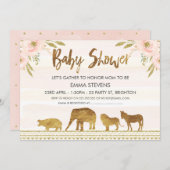 ガールズ金ゴールドサファリアニマルズベビーシャワー招待状 招待状 (正面/裏面)
