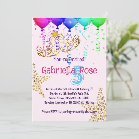 ガールズ金ゴールドフェアリーティアラ誕生日パーティーの招待 招待状 (スタンド正面)