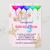 ガールズ金ゴールドフェアリーティアラ誕生日パーティーの招待 招待状 (正面/裏面)