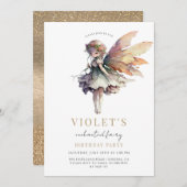 ガールズ金ゴールドフェアリー誕生日パーティー 招待状 (正面/裏面)