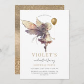 ガールズ金ゴールドフェアリー誕生日パーティー 招待状 (正面/裏面)