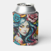 ガールズ顔とバラ水彩スタイル 缶クーラー (缶裏面)