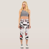 ガールズ顔パターン白、黒と赤のレギンス カプリレギンス (正面)