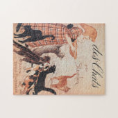 ガールズ食べ物を与えキャッツヴィンテージステインレンのポスター ジグソーパズル (横)