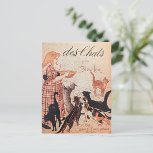 ガールズ食べ物を与えキャッツヴィンテージステインレンのポスター ポストカード (スタンド正面)