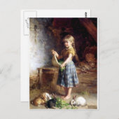 ガールズ食べ物を与えラビットバン絵画ニーズ ポストカード (正面/裏面)