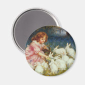 ガールズ食べ物を与えラビット マグネット (正面/裏面)