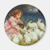 ガールズ食べ物を与えラビット マグネット (正面)