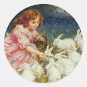 ガールズ食べ物を与えラビット ラウンドシール (正面)