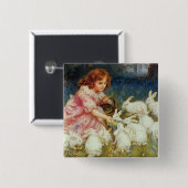 ガールズ食べ物を与えラビット 缶バッジ (正面&裏面)