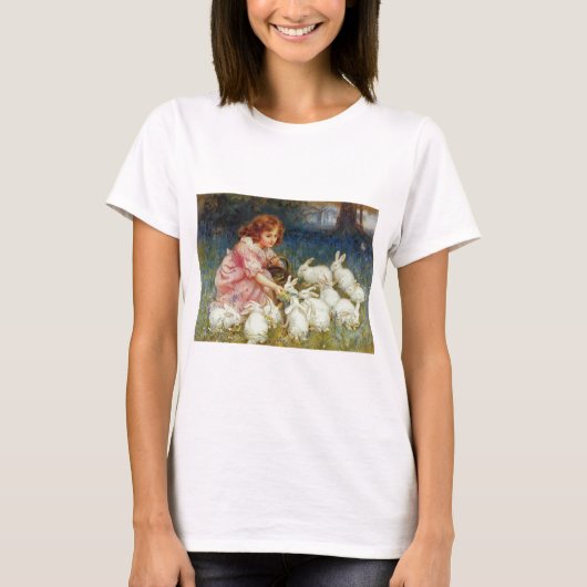 ガールズ食べ物を与えラビット Tシャツ (正面)