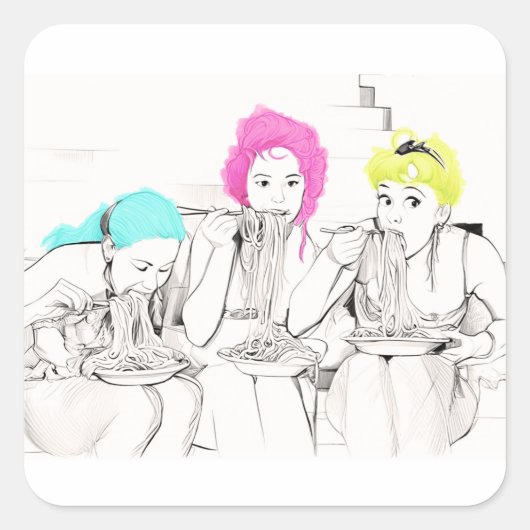 ガールズ食べ物スパゲティ スクエアシール (正面)