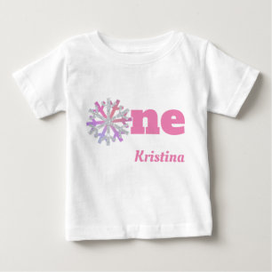 ガールズ1歳の誕生日スノーフレークシャツ ベビーTシャツ