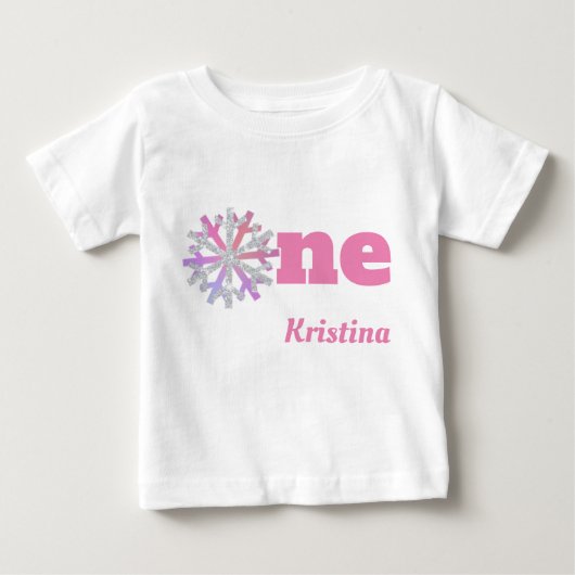 ガールズ1歳の誕生日スノーフレークシャツ ベビーTシャツ (正面)