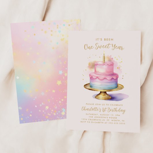 ガールズ1歳の誕生日パーティーケーキ 招待状