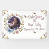 ガールズ1歳の誕生日春バタフライバナー 横断幕 (横)