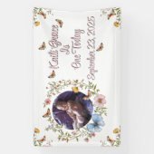 ガールズ1歳の誕生日春バタフライバナー 横断幕 (縦)