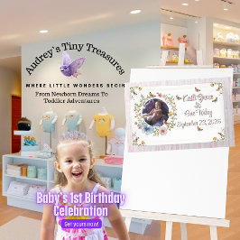 ガールズ1歳の誕生日春バタフライバナー 横断幕