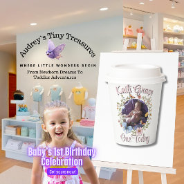 ガールズ1歳の誕生日春バタフライ紙カップ 紙コップ