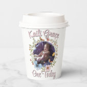 ガールズ1歳の誕生日春バタフライ紙カップ 紙コップ (裏面)