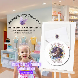 ガールズ1歳の誕生日春蝶 ラウンドシール