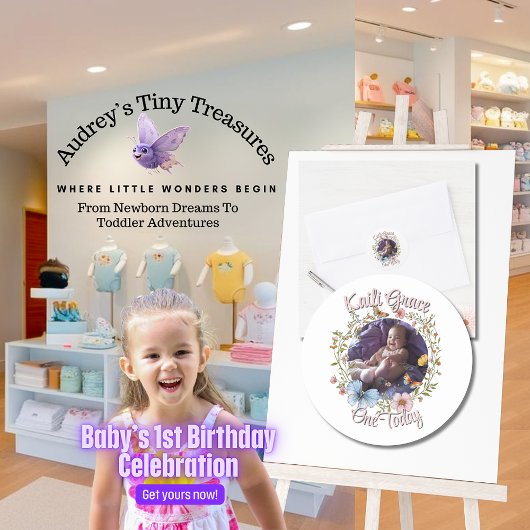 ガールズ1歳の誕生日春蝶 ラウンドシール