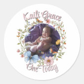 ガールズ1歳の誕生日春蝶 ラウンドシール (正面)