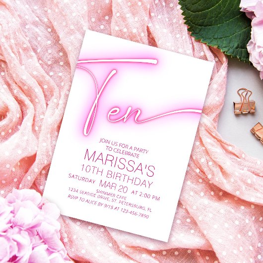 ガールズ10thネオン10代の誕生日 招待状