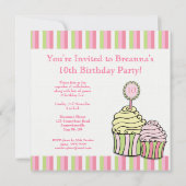 ガールズ10th誕生日カッケーキストライプのパーティー招待状 招待状 (裏面)