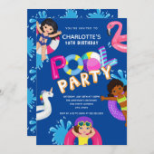 ガールズ10th誕生日プールパーティー 招待状 (正面/裏面)