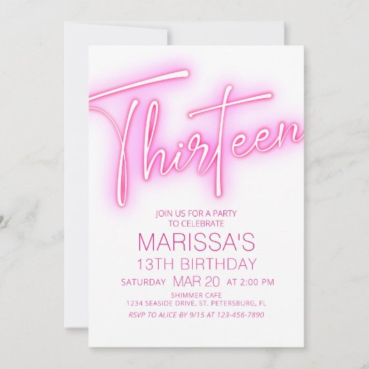 ガールズ13thネオン10代の誕生日 招待状 (正面)